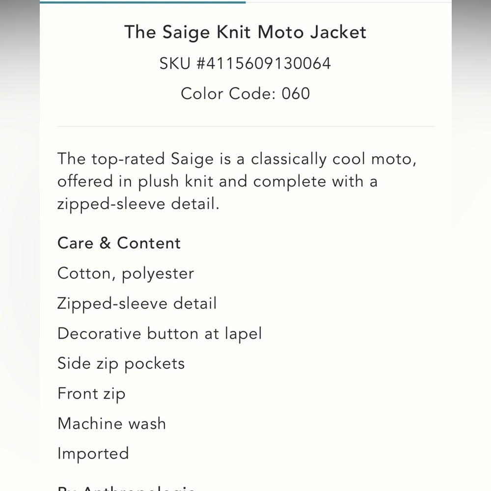 Anthropologie NWT Sz S, top rated super cool The Saige Knit Moto Bomber Jacket - Picture 9 of 16